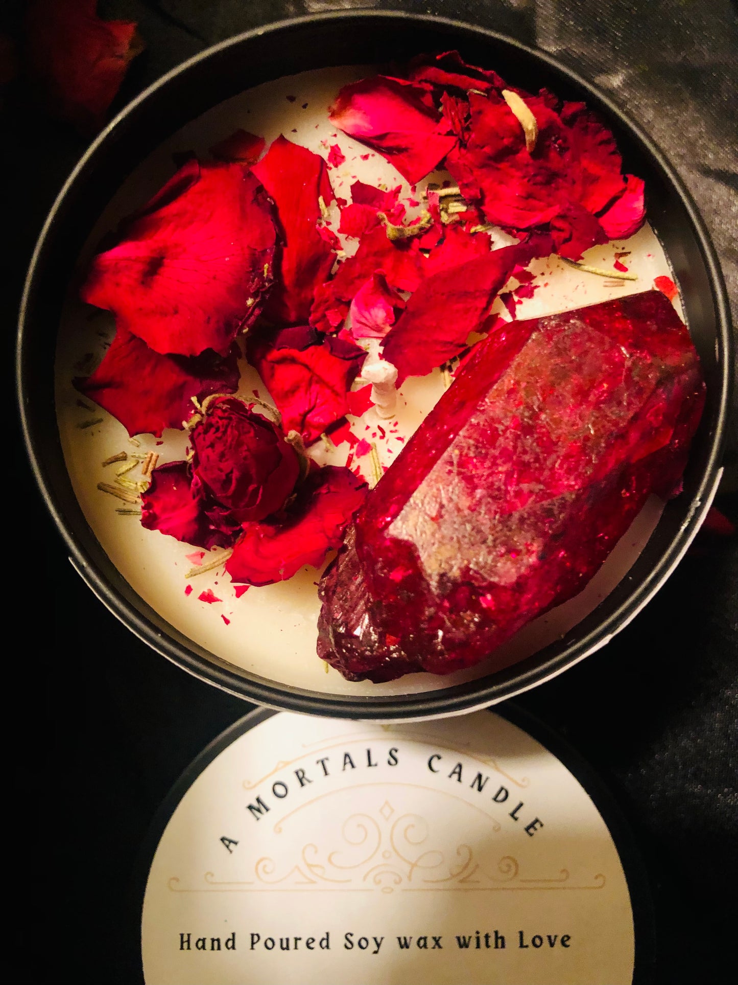 Romance Herbal + colored Quartz Candle